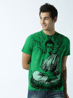 Huetrap - Mens Printed Round Neck Green T-Shirt