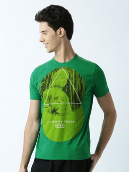 Huetrap - Mens Printed Round Neck Green T-Shirt