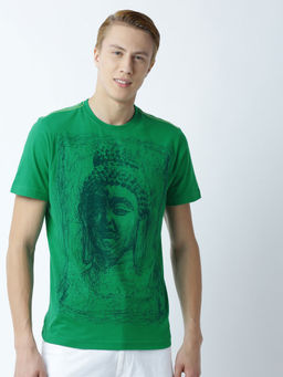 Huetrap - Mens Printed Round Neck Green T-Shirt