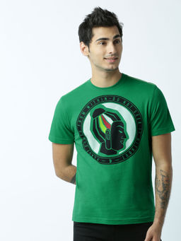 Huetrap - Mens Printed Round Neck Green T-Shirt