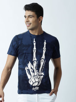 Huetrap - Mens Printed Round Neck Navy Blue T-Shirt