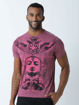 Huetrap - Mens Printed Round Neck Purple T-Shirt