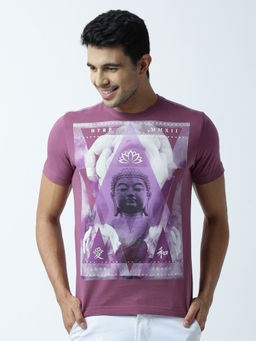 Huetrap - Mens Printed Round Neck Purple T-Shirt