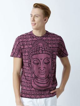 Huetrap - Mens Printed Round Neck Purple T-Shirt