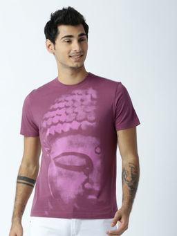 Huetrap - Mens Printed Round Neck Purple T-Shirt