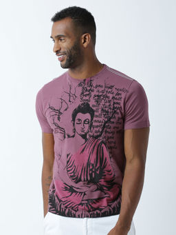 Huetrap - Mens Printed Round Neck Purple T-Shirt