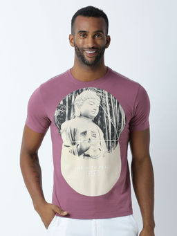 Huetrap - Mens Printed Round Neck Purple T-Shirt