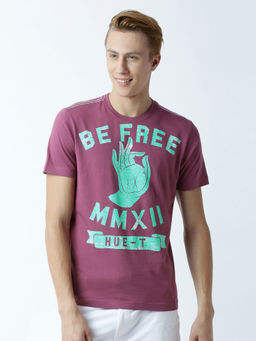 Huetrap - Mens Printed Round Neck Purple T-Shirt