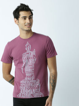 Huetrap - Mens Printed Round Neck Purple T-Shirt