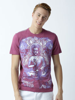 Huetrap - Mens Printed Round Neck Purple T-Shirt
