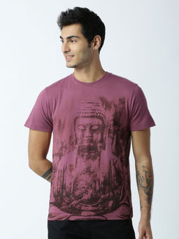 Huetrap - Mens Printed Round Neck Purple T-Shirt