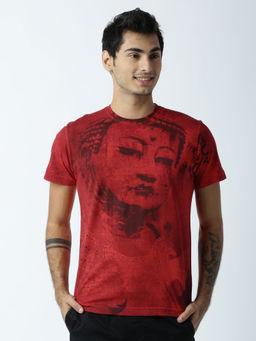 Huetrap - Mens Printed Round Neck Red T-Shirt