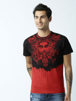 Huetrap - Mens Printed Round Neck Red T-Shirt