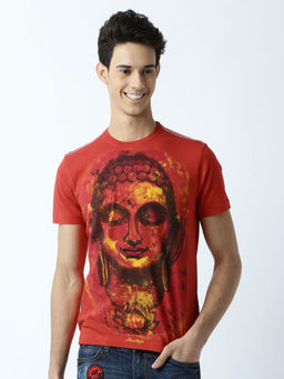 Huetrap - Mens Printed Round Neck Red T-Shirt