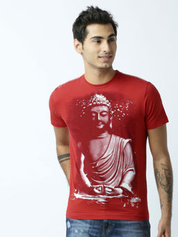 Huetrap - Mens Printed Round Neck Red T-Shirt