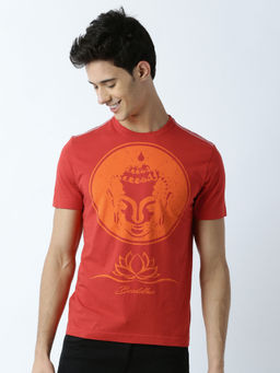 Huetrap - Mens Printed Round Neck Red T-Shirt
