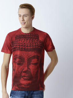 Huetrap - Mens Printed Round Neck Red T-Shirt
