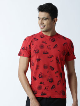 Huetrap - Mens Printed Round Neck Red T-Shirt