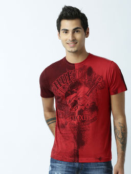 Huetrap - Mens Printed Round Neck Red T-Shirt