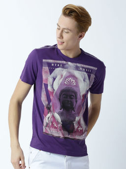 Huetrap - Mens Printed Round Neck Purple T-Shirt