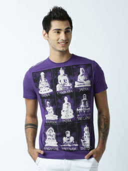 Huetrap - Mens Printed Round Neck Purple T-Shirt