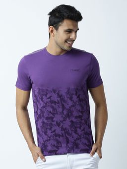 Huetrap - Mens Printed Round Neck Purple T-Shirt