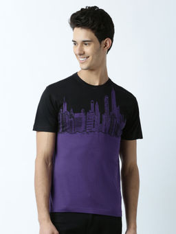 Huetrap - Mens Printed Round Neck Purple T-Shirt