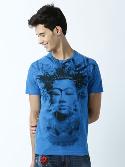 Huetrap - Mens Printed Round Neck Blue T-Shirt