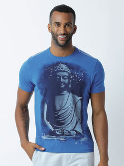 Huetrap - Mens Printed Round Neck Blue T-Shirt