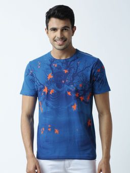 Huetrap - Mens Printed Round Neck Blue T-Shirt
