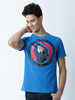 Huetrap - Mens Printed Round Neck Blue T-Shirt