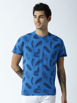 Huetrap - Mens Printed Round Neck Blue T-Shirt