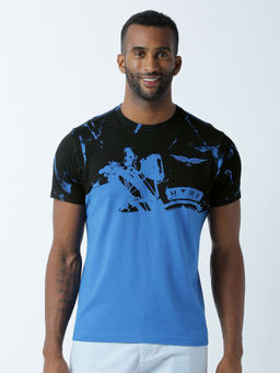 Huetrap - Mens Printed Round Neck Blue T-Shirt