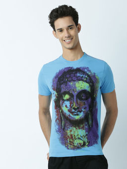 Huetrap - Mens Printed Round Neck Blue T-Shirt