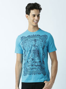 Huetrap - Mens Printed Round Neck Blue T-Shirt
