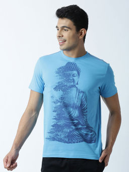 Huetrap - Mens Printed Round Neck Blue T-Shirt
