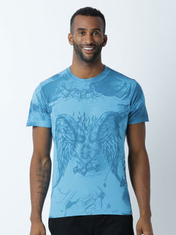 Huetrap - Mens Printed Round Neck Blue T-Shirt