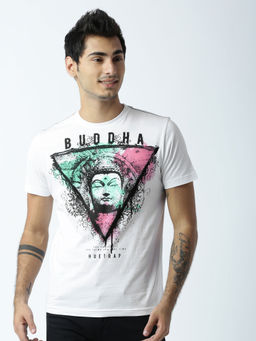 Huetrap - Mens Printed Round Neck White T-Shirt