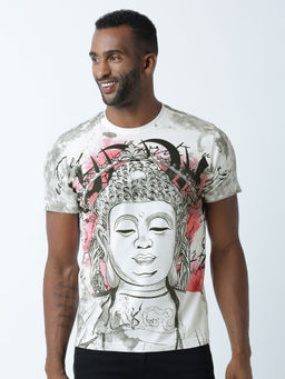 Huetrap - Mens Printed Round Neck White T-Shirt