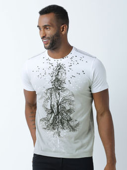 Huetrap - Mens Printed Round Neck White T-Shirt