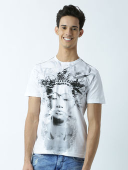 Huetrap - Mens Printed Round Neck White T-Shirt