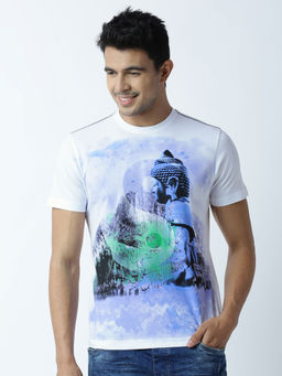 Huetrap - Mens Printed Round Neck White T-Shirt