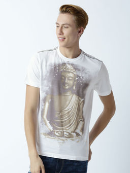 Huetrap - Mens Printed Round Neck White T-Shirt