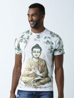 Huetrap - Mens Printed Round Neck White T-Shirt