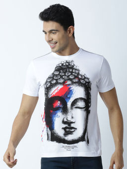 Huetrap - Mens Printed Round Neck White T-Shirt
