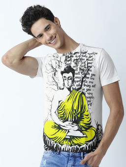 Huetrap - Mens Printed Round Neck White T-Shirt