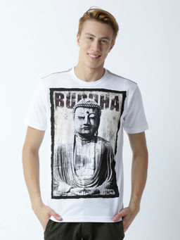 Huetrap - Mens Printed Round Neck White T-Shirt