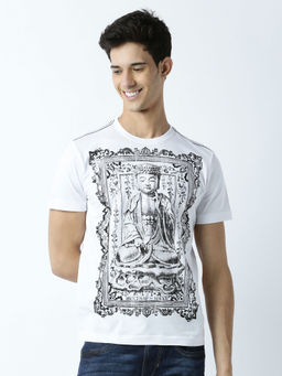 Huetrap - Mens Printed Round Neck White T-Shirt