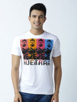 Huetrap - Mens Printed Round Neck White T-Shirt