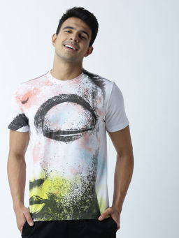 Huetrap - Mens Printed Round Neck White T-Shirt